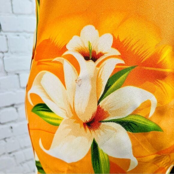 Vintage Y2K Nicolete Orange Tropical Aloha Hawaiian Hi-lo Maxi Dress - Picture 8 of 11